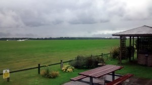 Proof that we're actually on a hill: The clouds were passing below the airfield.